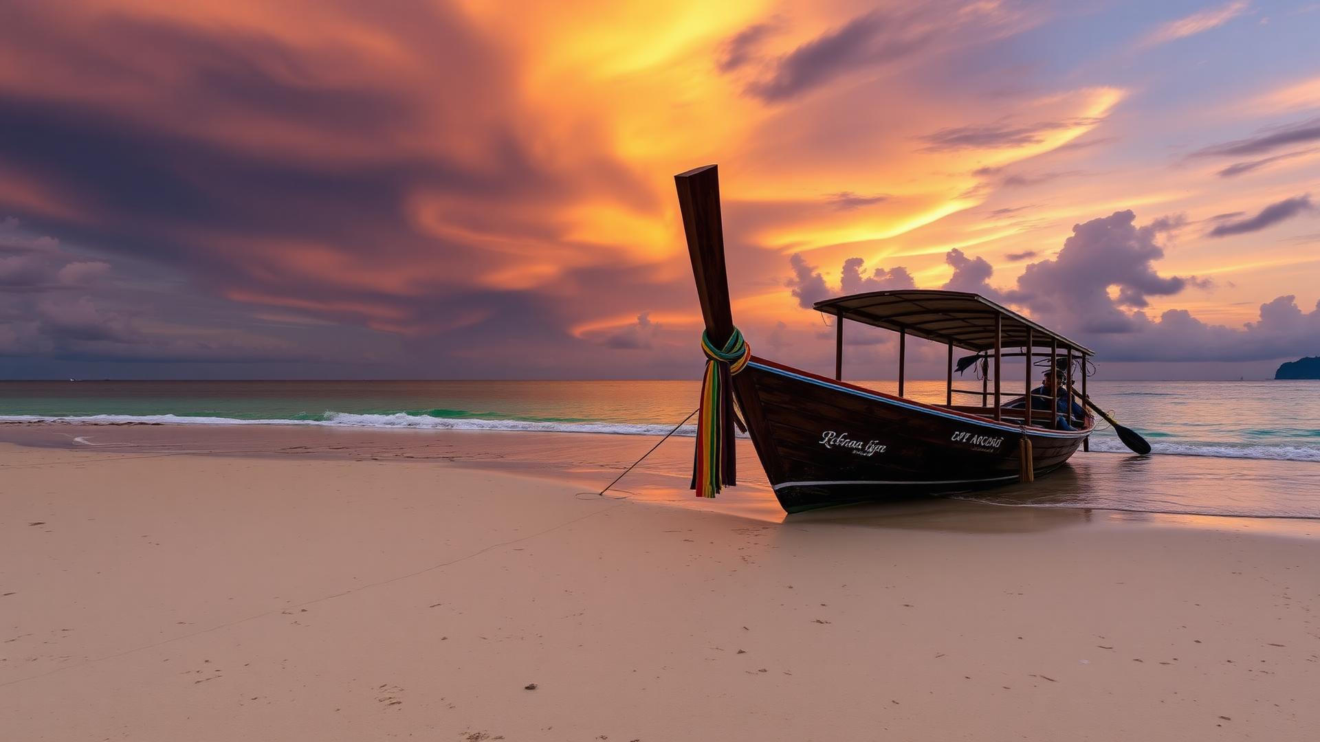 Thai longtail boat at sunset